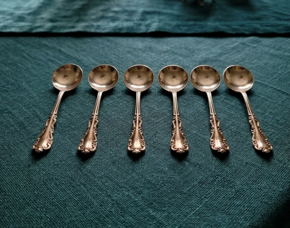 Rare Simpson Hall Miller Company Sterling Salt Spoon Set of 6 Spoons Descontinue